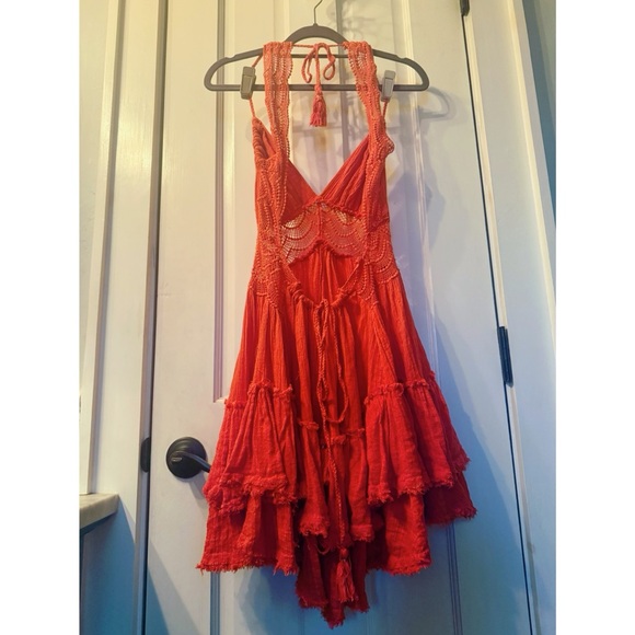 NEW FREE PEOPLE 200 DEGREE MINI DRESS PERSIMMON ORANGE RED CORAL SMALL MINT RARE - Picture 12 of 15